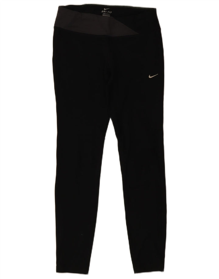 Nike Damen Dri Fit Leggings UK 12 Mittelschwarzes Colourblock-Polyester