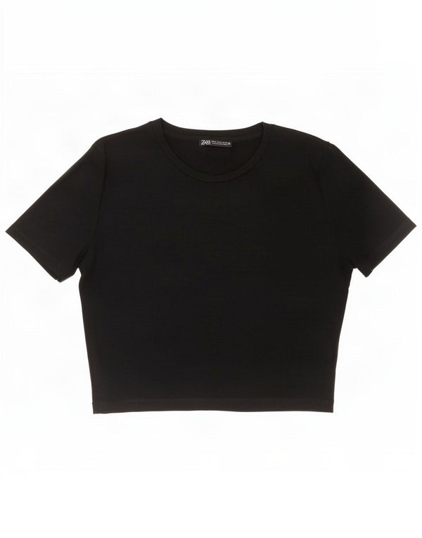 Zara Damen Crop T-Shirt Top UK 16 Large Schwarz