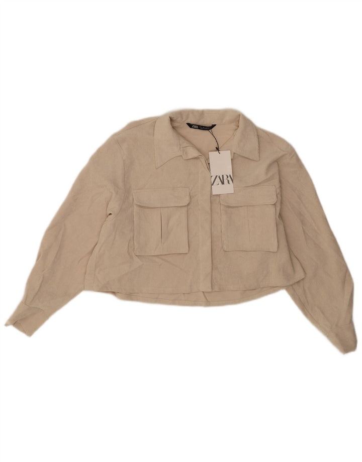 Zara Damen Crop Shirt UK 14 Large Beige Polyester