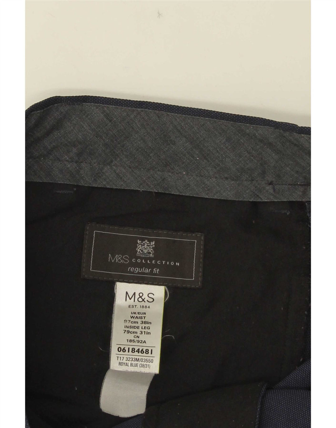 Marks & Spencer Herren-Anzughose mit gerader Passform und normaler Passform, W38 L28, Marineblau