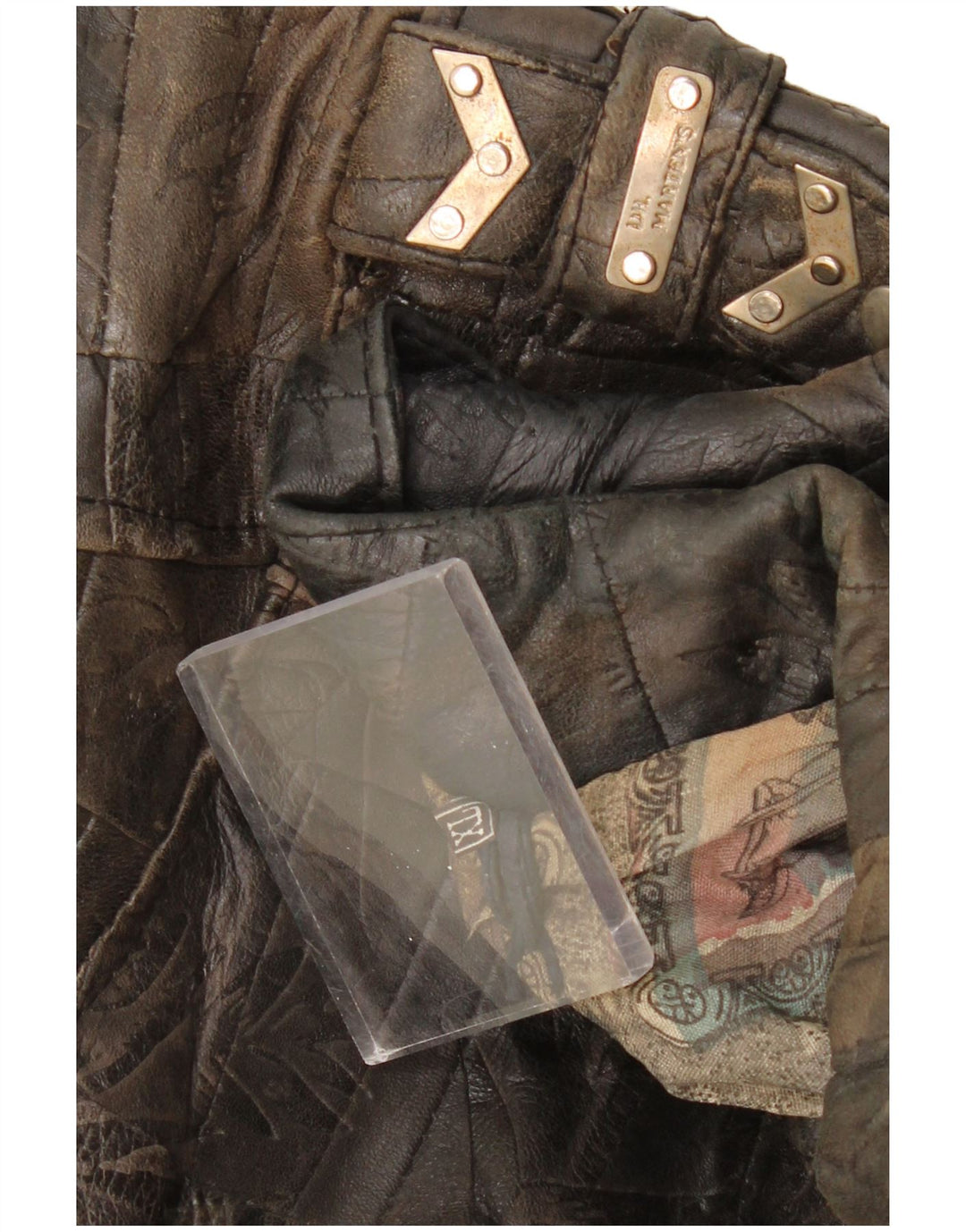 DR MARTENS Damen Crop Leder Bikerjacke UK 18 XL Braun Patchwork