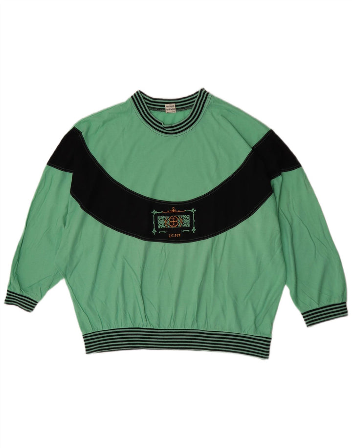 Huber Damen Sweatshirt Pullover EU 40 Mittelgrün Colourblock Retro