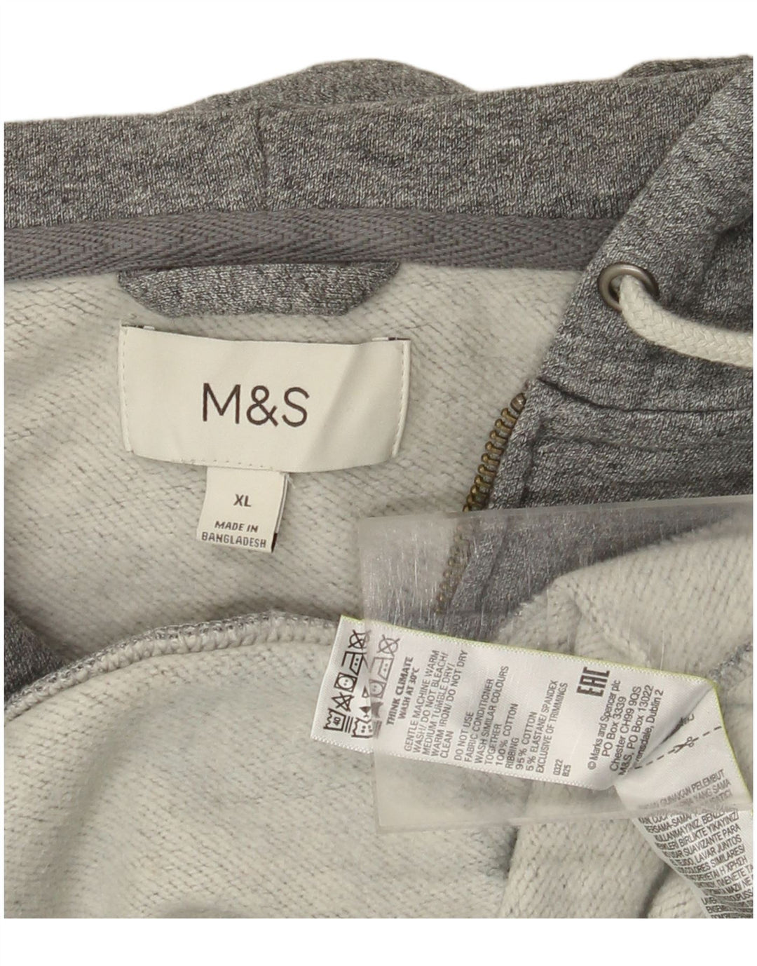 Marks & Spencer Herren-Kapuzenpullover mit Reißverschluss, XL, graue Baumwolle