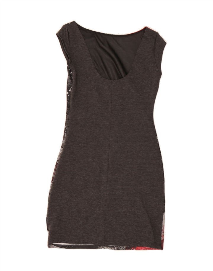 DESIGUAL Womens Bodycon Dress UK 10 Small Grey Floral Polyester Vintage Desigual and Second-Hand Desigual from Messina Hembry 