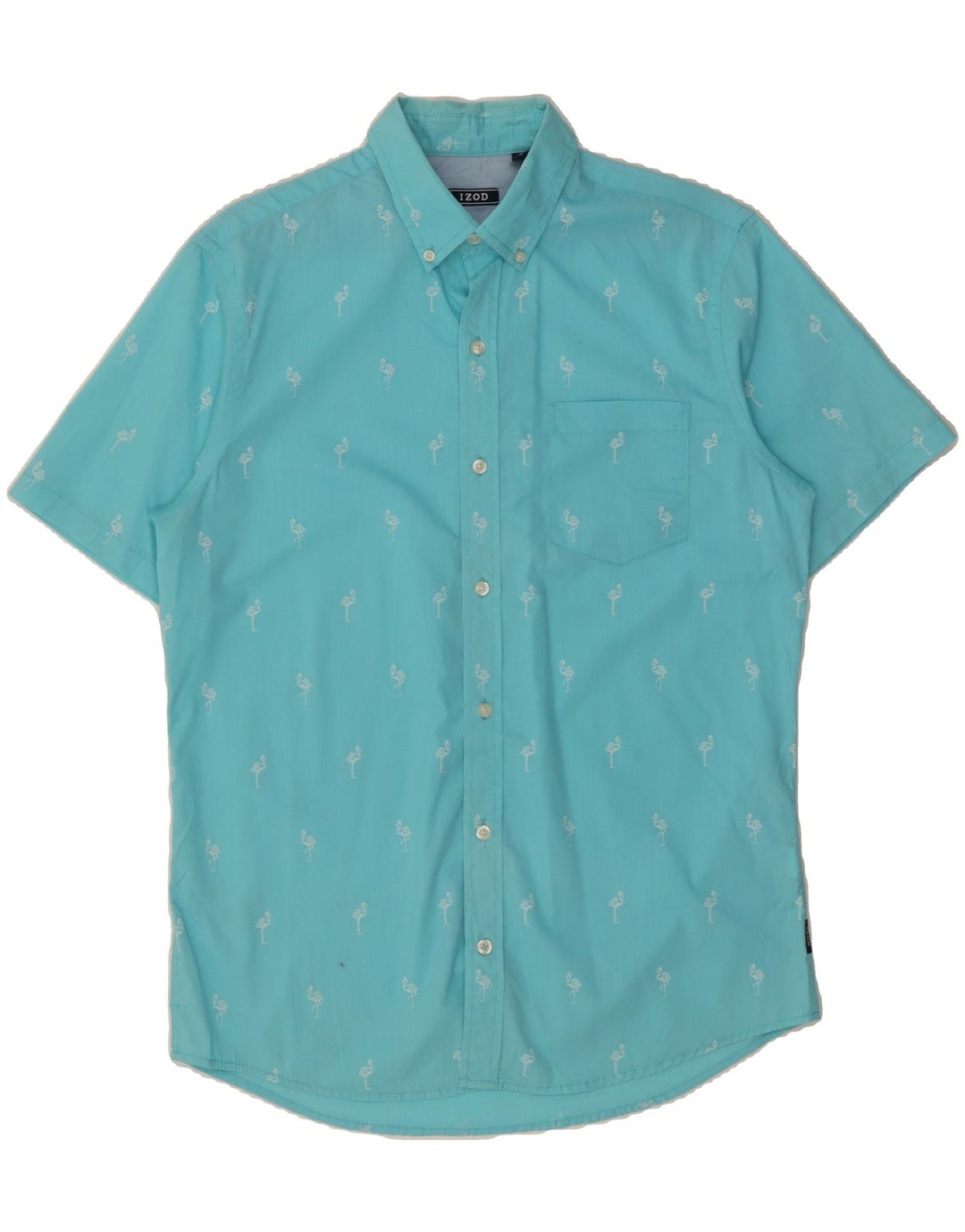 IZOD Mens Short Sleeve Shirt Medium Blue Animal Print Cotton Vintage Izod and Second-Hand Izod from Messina Hembry 