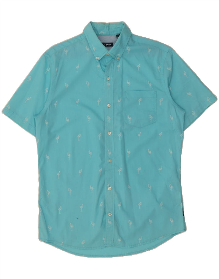 IZOD Mens Short Sleeve Shirt Medium Blue Animal Print Cotton Vintage Izod and Second-Hand Izod from Messina Hembry 