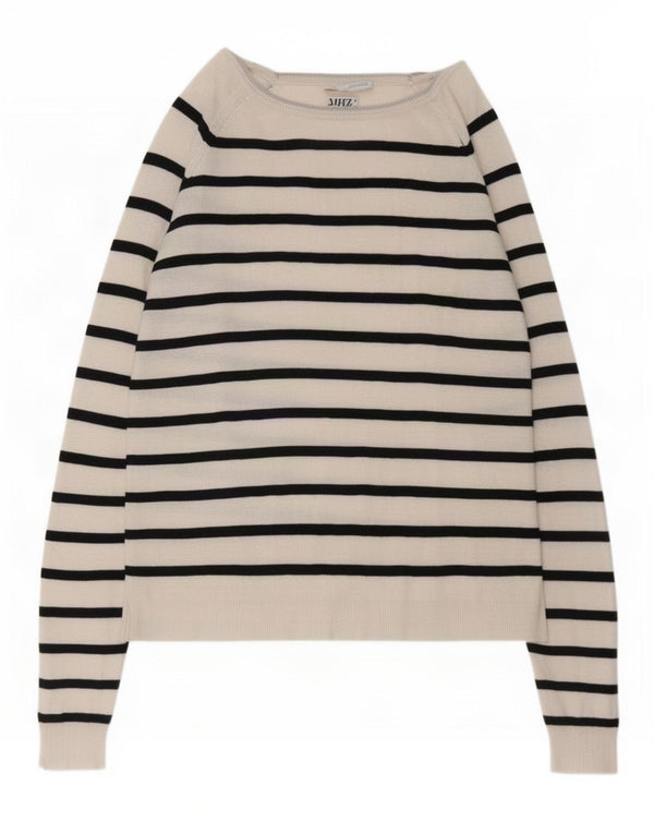 Zara Womens Boat Neck Jumper Sweater UK 16 Large White Striped