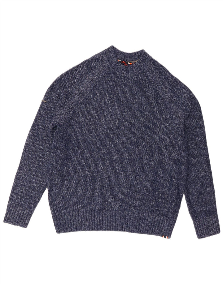 Superdry Herren-Pullover mit Rundhalsausschnitt, Mittelblau geflecktes Polyester