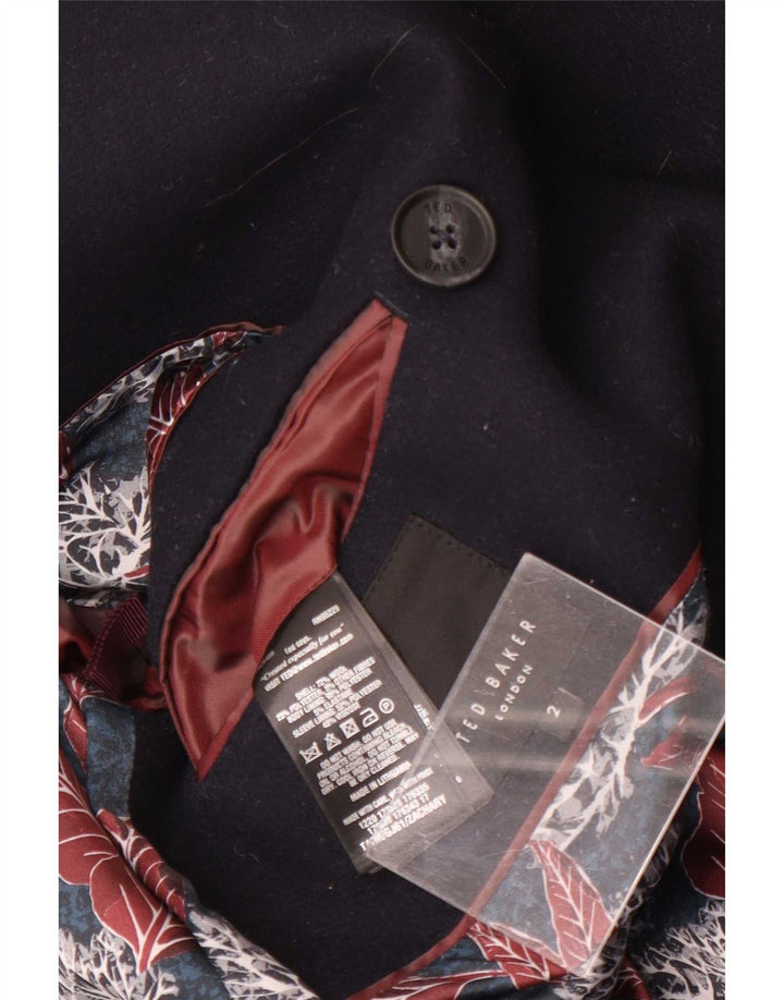 Ted Baker Herren Pea Coat Größe 2 Small Marineblaue Wolle