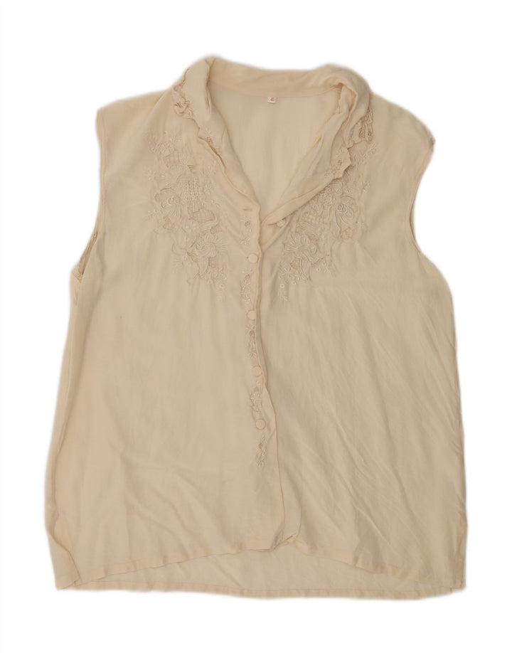 VINTAGE Womens Sleeveless Shirt Blouse EU 40 Medium Beige Floral Vintage Vintage and Second-Hand Vintage from Messina Hembry 