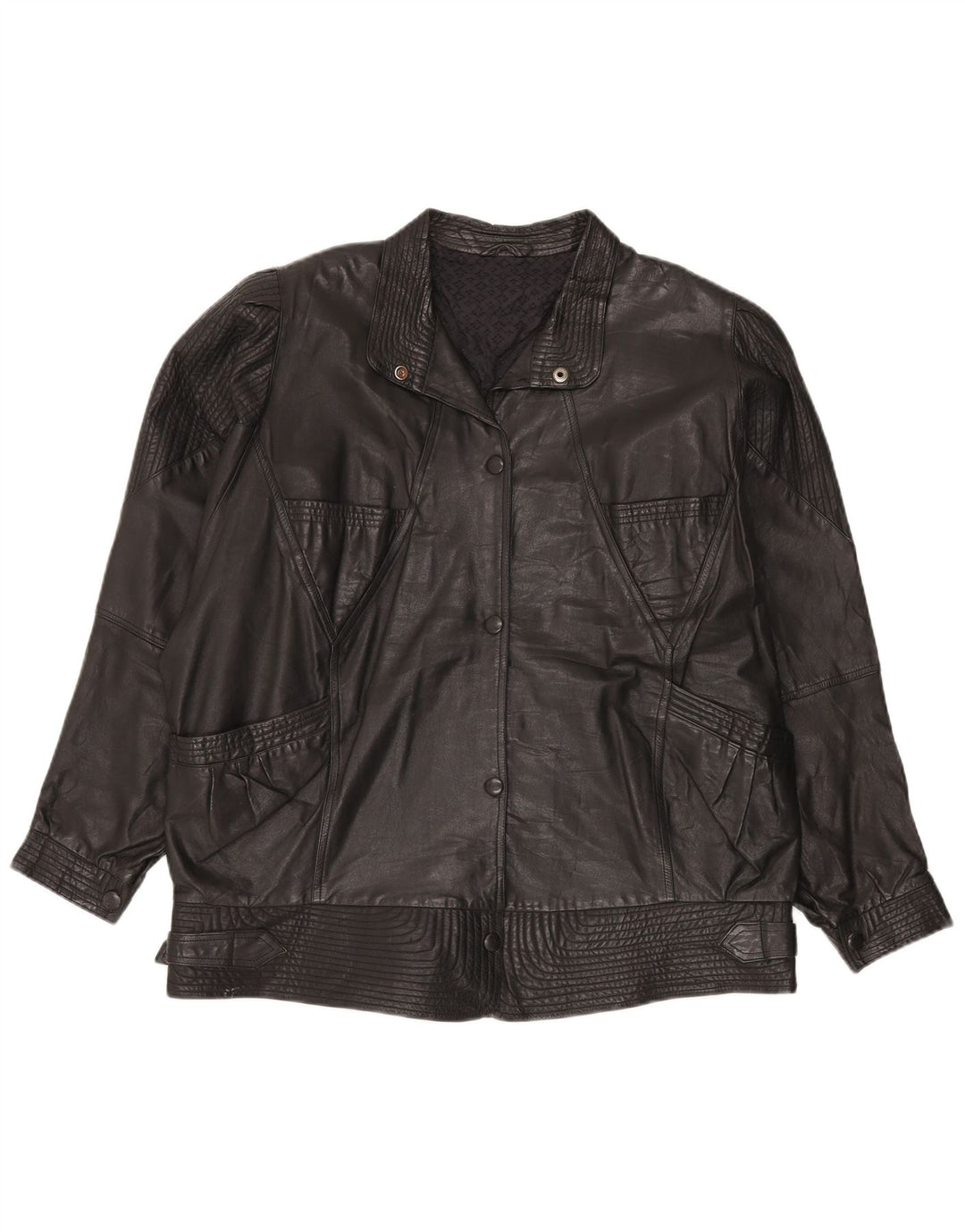 VINTAGE Damen Übergroße Lederjacke UK 20 2XL Schwarz