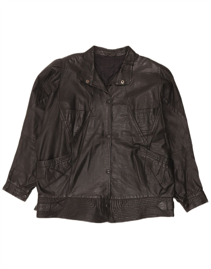 VINTAGE Damen Übergroße Lederjacke UK 20 2XL Schwarz