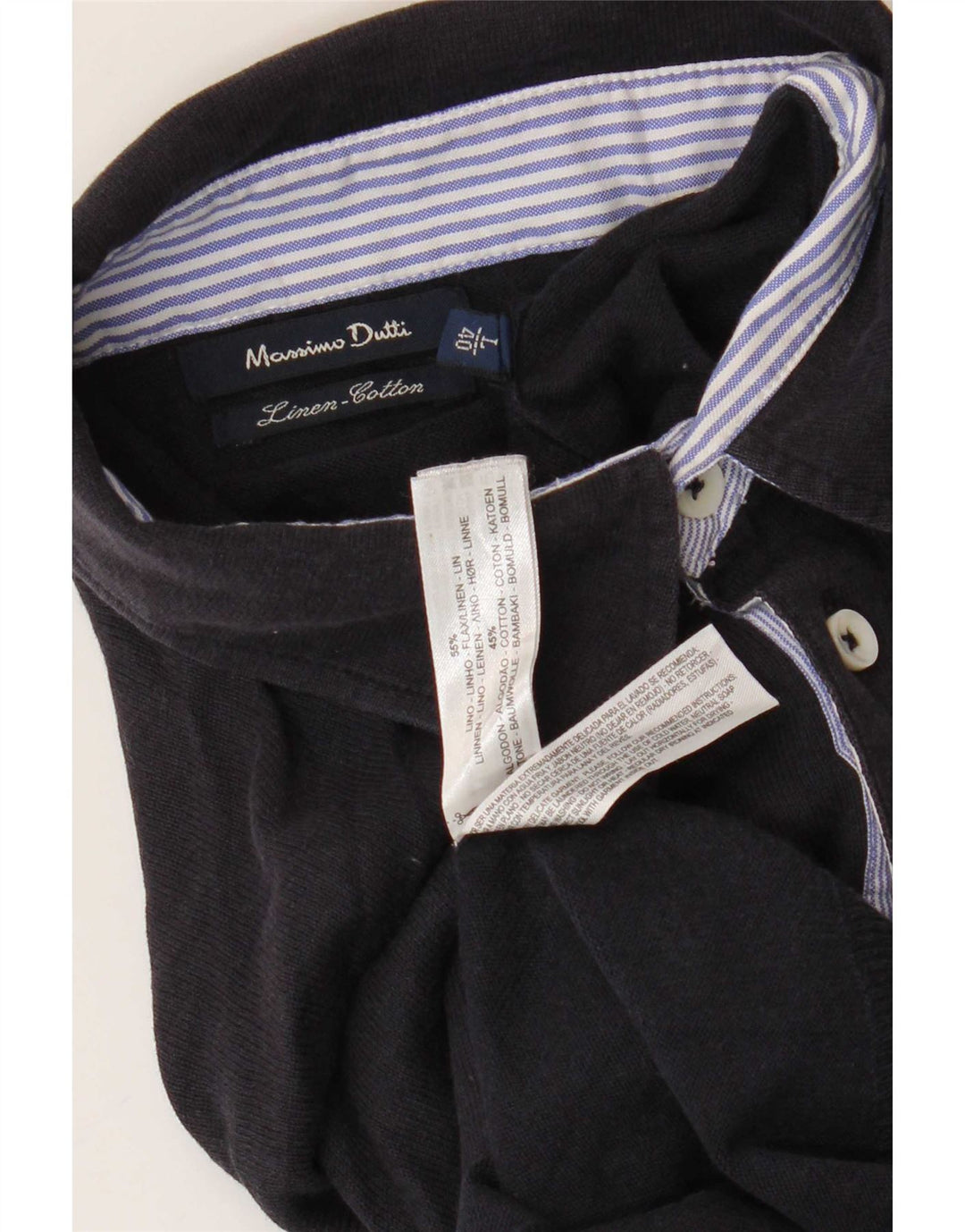 Massimo Dutti Herren-Pullover mit Rollkragen, groß, marineblaues Leinen