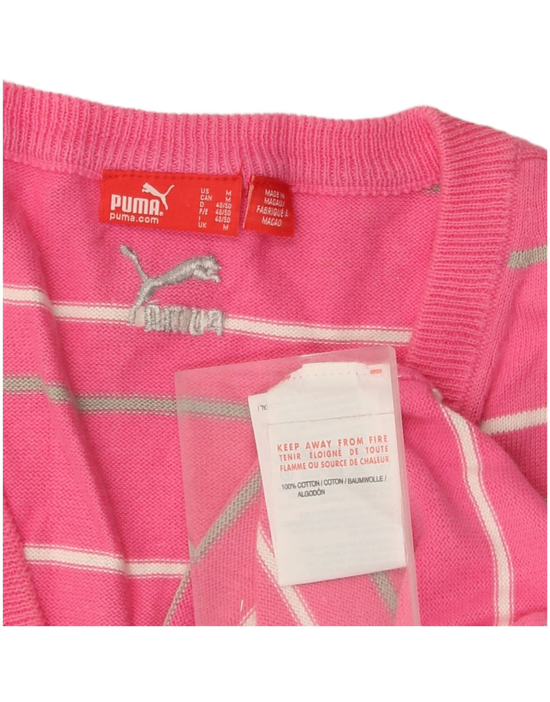 Puma Herren-Weste-Tanktop aus mittelrosa gestreifter Baumwolle