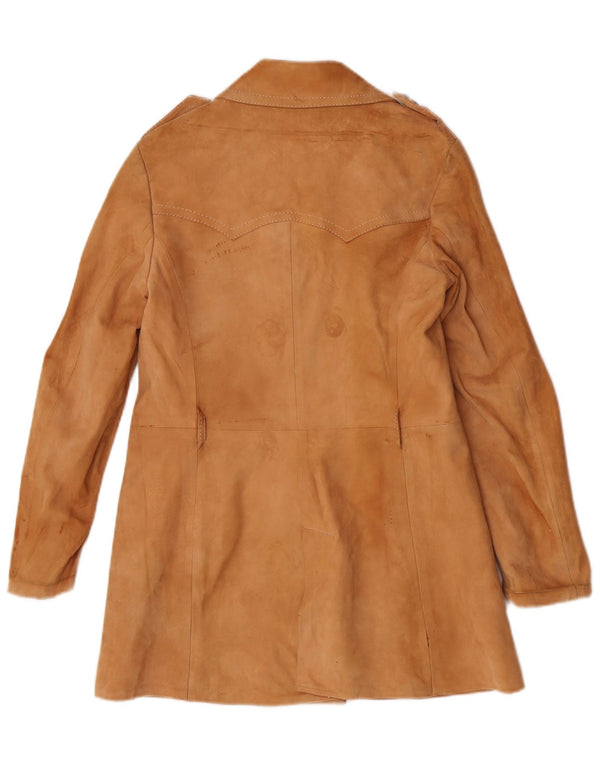Vintage Damen Militär-Wildleder-Zweireihermantel IT 44 Mittelbraun