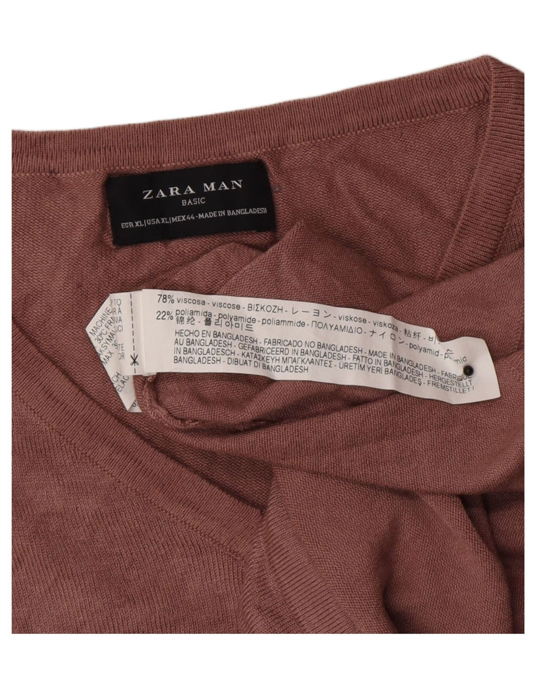 Zara Herren-Pullover mit V-Ausschnitt, XL, rosa Viskose