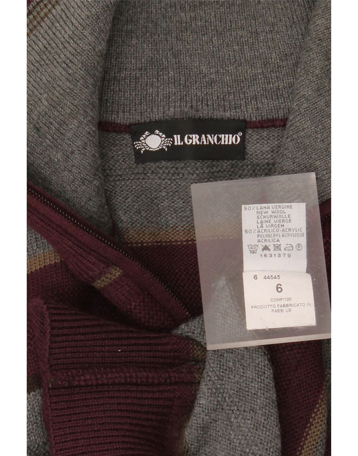 IL GRANCHIO Damen Pullover mit Reißverschluss am Hals UK 18 XL Burgunderrot gestreift