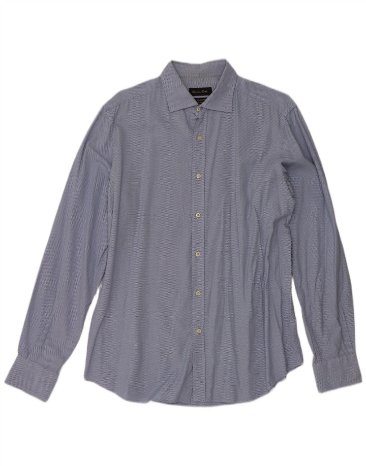 Massimo Dutti Herren-Slim-Fit-Hemd, groß, blau, geometrisch