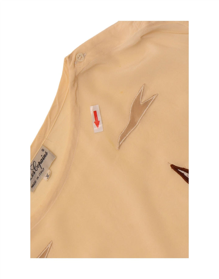 Les Copains Durchsichtiges Damen-Blusenoberteil UK 16 Große beige gestreifte Seide