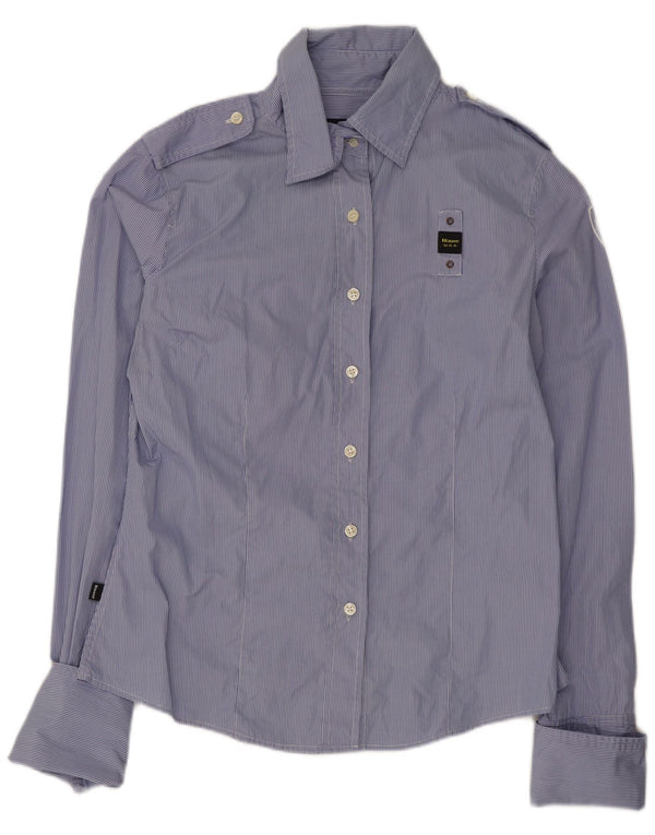 Blauer Damen-Militär-Formalhemd, UK 16, große blaue Nadelstreifen-Baumwolle