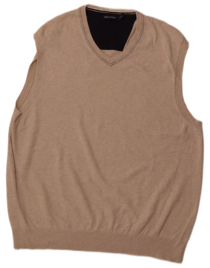 NAUTICA Herren Weste Tank Top 2XL Beige Baumwolle