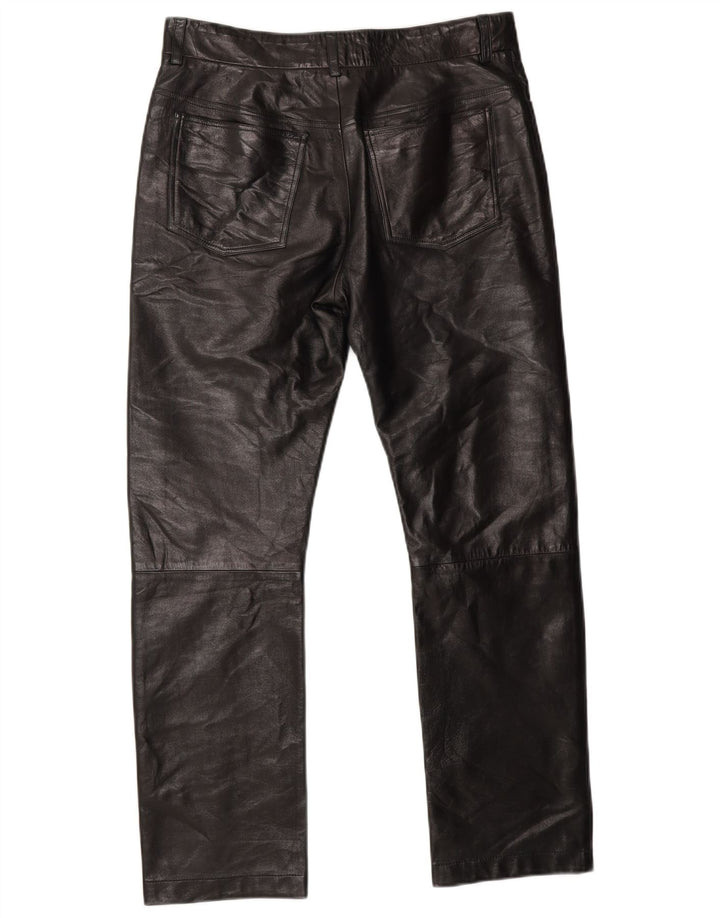 Helmut Lang Damen Gerade Lederhose W30 L27 Schwarzes Leder