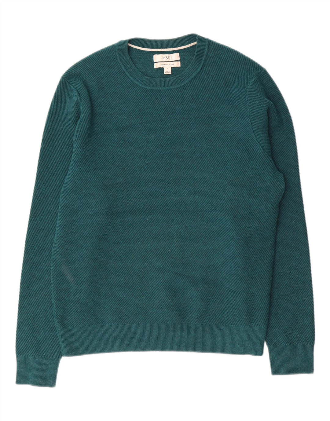 Marks & Spencer Herren-Pullover mit Rundhalsausschnitt, Größe S, grüne Baumwolle