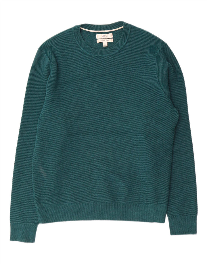 Marks & Spencer Herren-Pullover mit Rundhalsausschnitt, Größe S, grüne Baumwolle