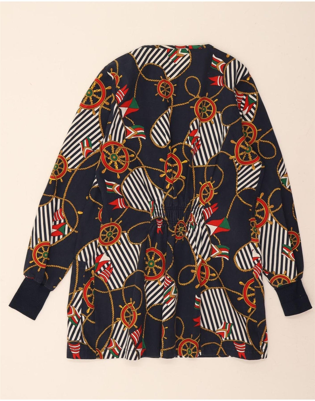 VINTAGE Womens Abstract Pattern Blazer Jacket UK 10 Small Navy Blue Vintage Vintage and Second-Hand Vintage from Messina Hembry 