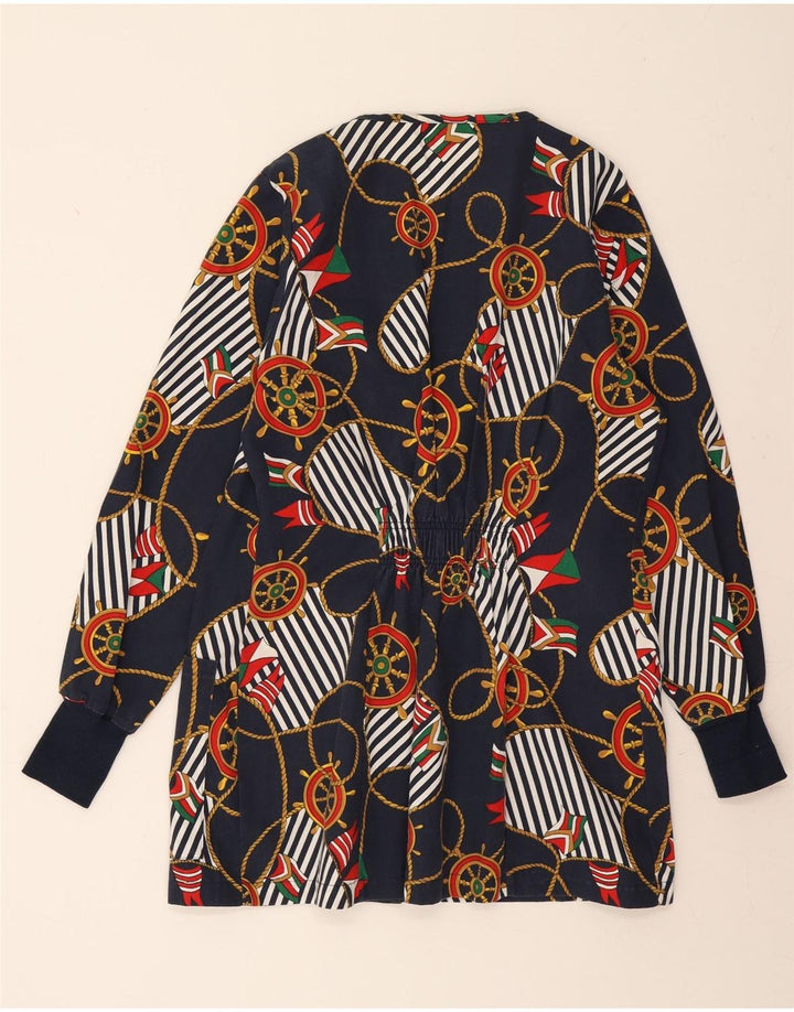 VINTAGE Womens Abstract Pattern Blazer Jacket UK 10 Small Navy Blue Vintage Vintage and Second-Hand Vintage from Messina Hembry 