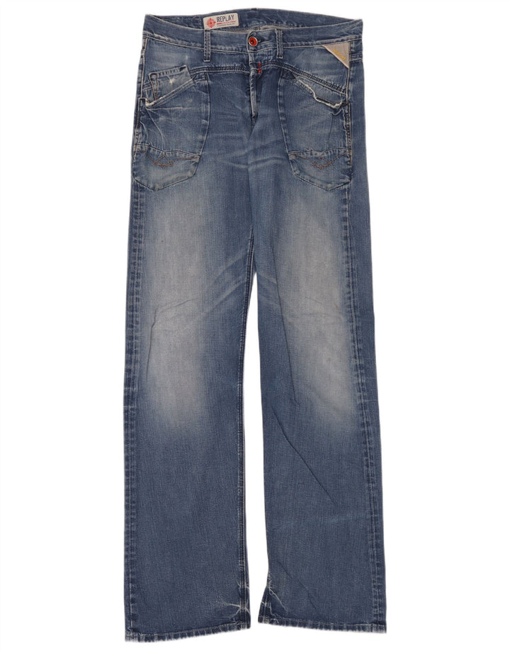 Replay Herren Bootcut Jeans W33 L36 Blaue Baumwolle