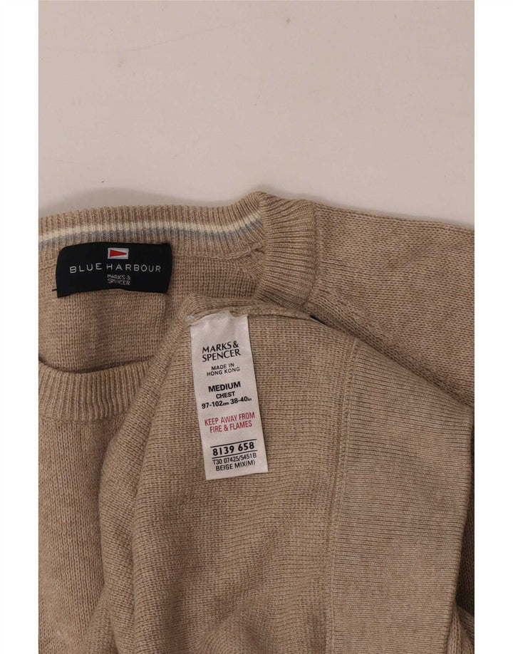 Marks & Spencer Herren Blauer Harbour-Pullover mit Rundhalsausschnitt Mittelbeige
