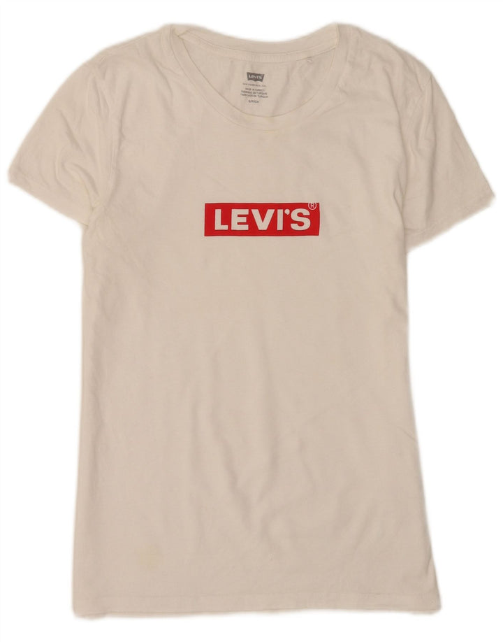 Levi's Damen-T-Shirt mit Grafik, UK 8, Größe S, weiße Baumwolle