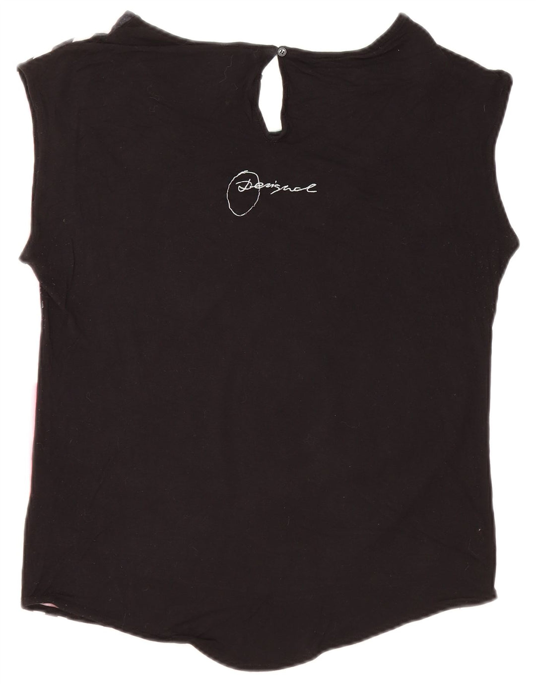 Desigual Damen Übergroßes Grafik-T-Shirt-Oberteil UK 10 Small Schwarze Viskose