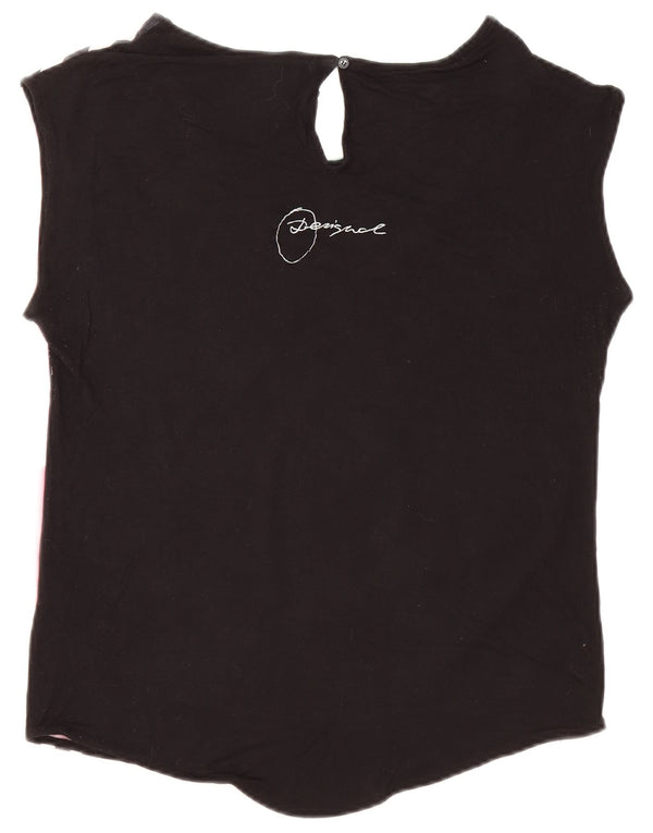 Desigual Damen Übergroßes Grafik-T-Shirt-Oberteil UK 10 Small Schwarze Viskose