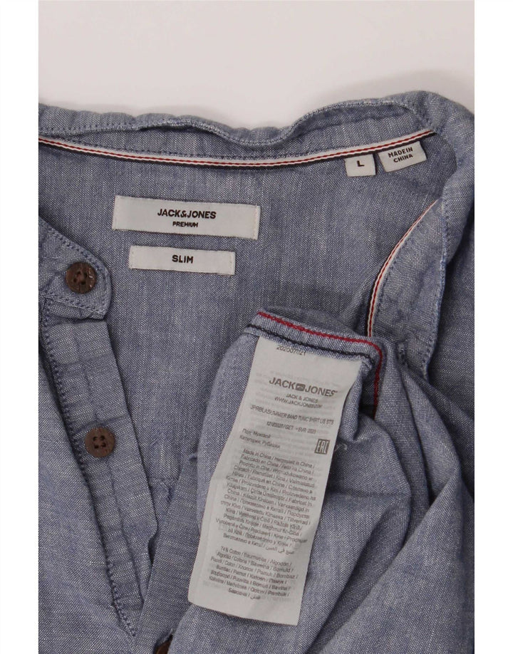 Jack & Jones Slim-Fit-Pulloverhemd für Herren, groß, blau meliert, Baumwolle