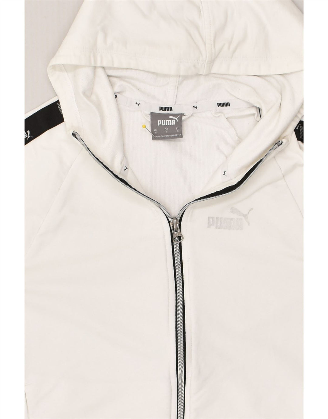 PUMA Womens Zip Hoodie Sweater UK 10 Small White Cotton | Vintage Puma | Thrift | Second-Hand Puma | Used Clothing | Messina Hembry 