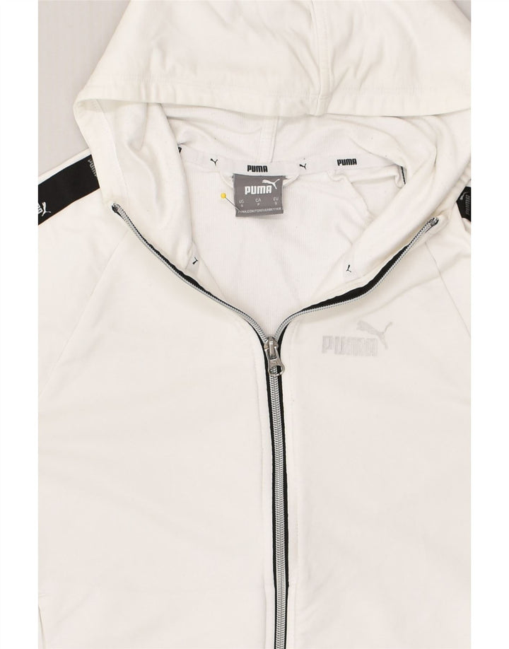 PUMA Womens Zip Hoodie Sweater UK 10 Small White Cotton | Vintage Puma | Thrift | Second-Hand Puma | Used Clothing | Messina Hembry 