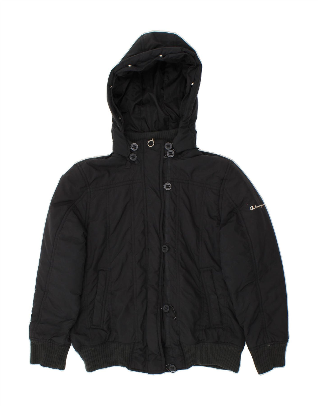 CHAMPION Girls Padded Jacket 11-12 Years Large Black Polyester | Vintage Champion | Thrift | Second-Hand Champion | Used Clothing | Messina Hembry 