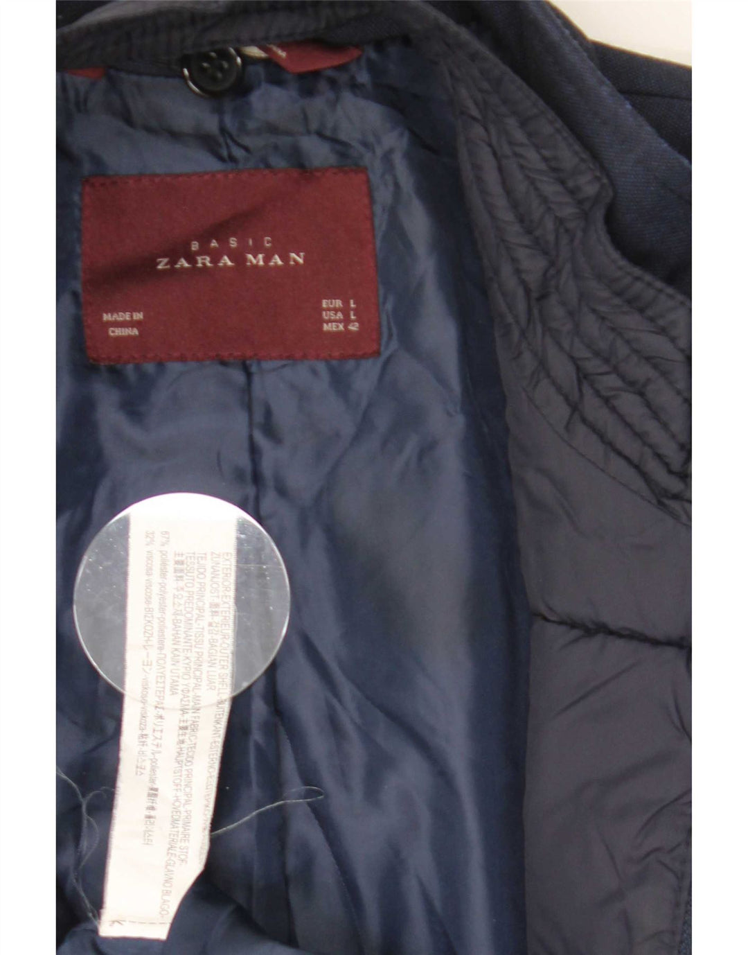 Zara Herren-Blazer mit 4 Knöpfen, Gr. 40, groß, marineblau, Polyester