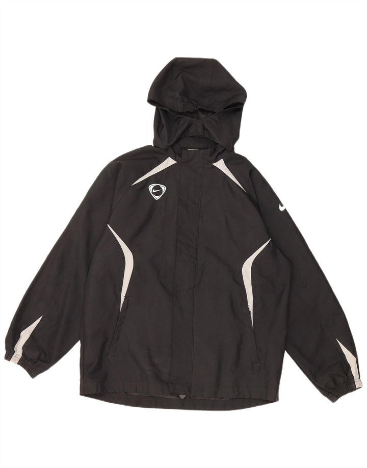 NIKE Jungen-Regenjacke mit Kapuze, 12–13 Jahre, groß, schwarzes Farbblock-Polyester