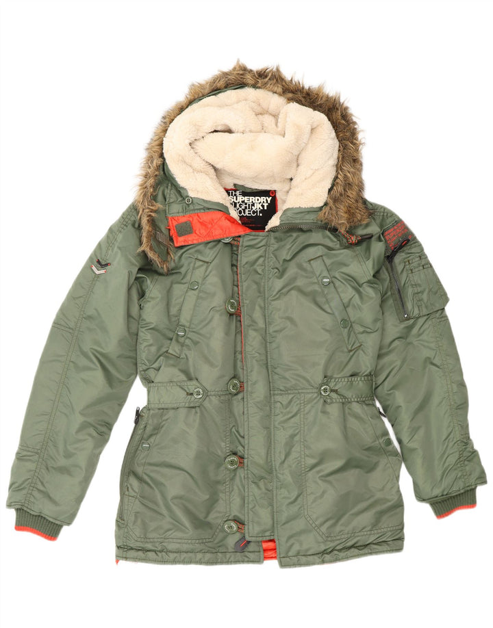 Superdry Herren-Parka mit Kapuze, UK 36, kleines grünes Nylon