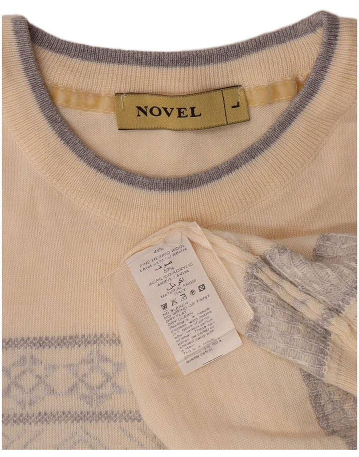 VINTAGE Herren-Pullover mit Rundhalsausschnitt, groß, Beige, Fair-Isle-Klassiker