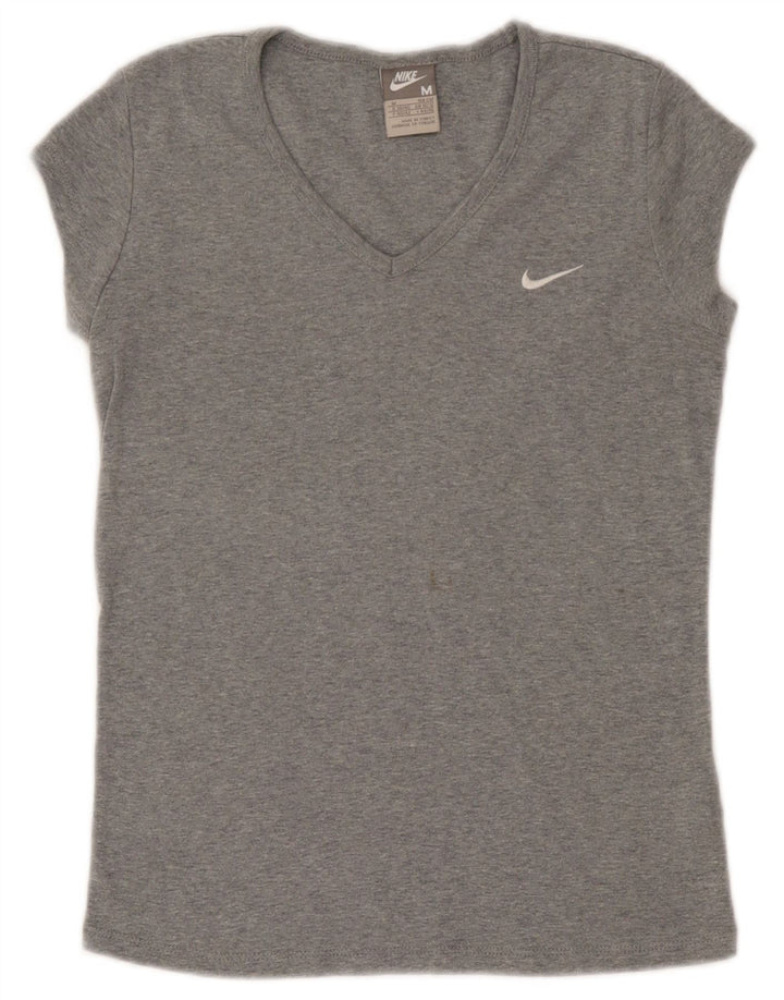 Nike Damen T-Shirt Top UK 10/12 Mittelgrau gefleckte Baumwolle