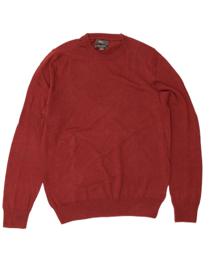 Marks & Spencer Herren-Pullover mit Rundhalsausschnitt, mittlere kastanienbraune Baumwolle