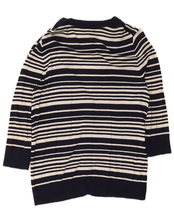 Gap Damen-Strickjacke mit 3/4-Ärmeln, Gr. 40, Größe L, Marineblau, gestreift, Baumwolle