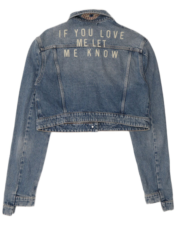 Gas Womens Crop Graphic Denim Jacke UK 18 XL Blaue Baumwolle