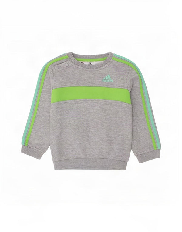 Adidas Baby-Jungen-Sweatshirt-Pullover, 12–18 Monate, graue Colourblock-Baumwolle