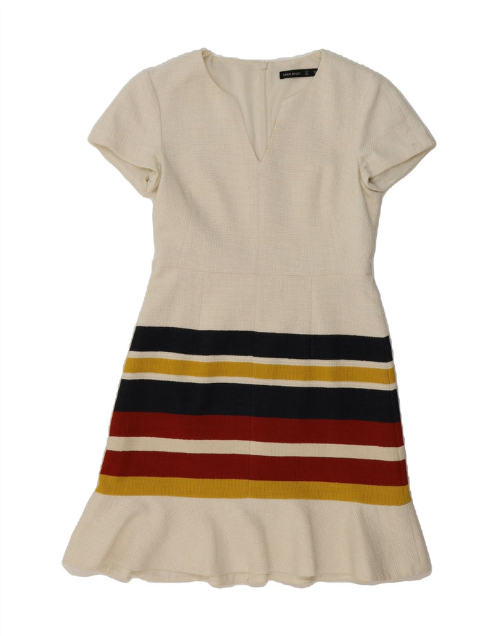 KAREN MILLEN Womens Basic Dress UK 12 Medium White Striped Cotton Vintage Karen Millen and Second-Hand Karen Millen from Messina Hembry 