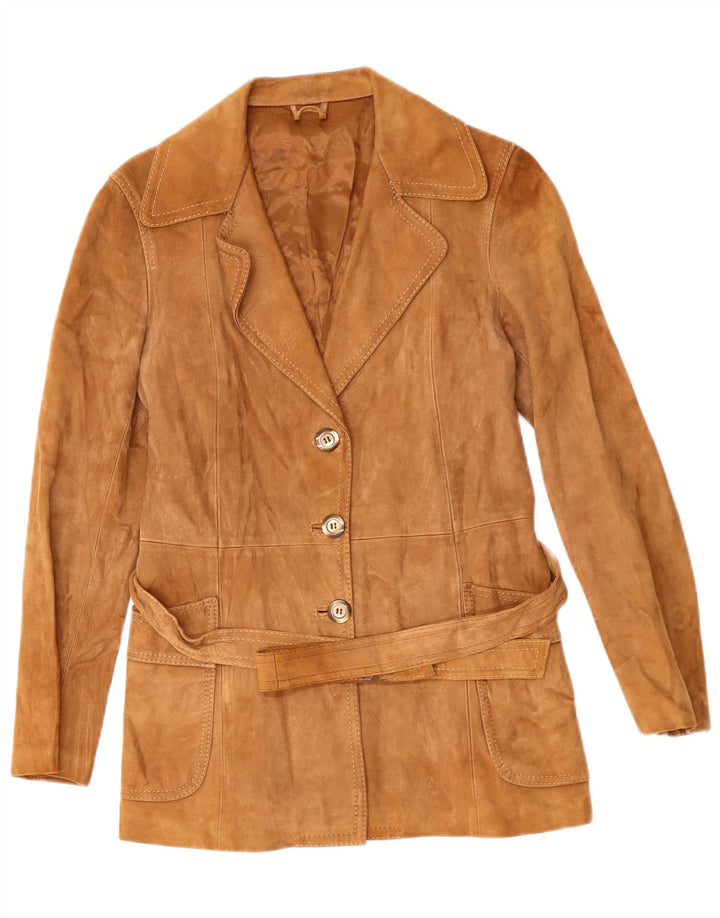 VINTAGE Damen Wildlederjacke UK 14 Mittelbraun